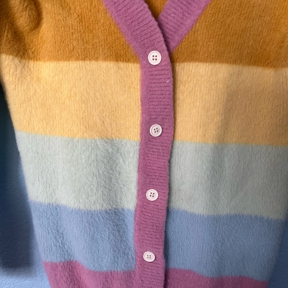 SHEIN Pink and Yellow Hoodie with Cozy Knit Texture - Picture 2 of 5